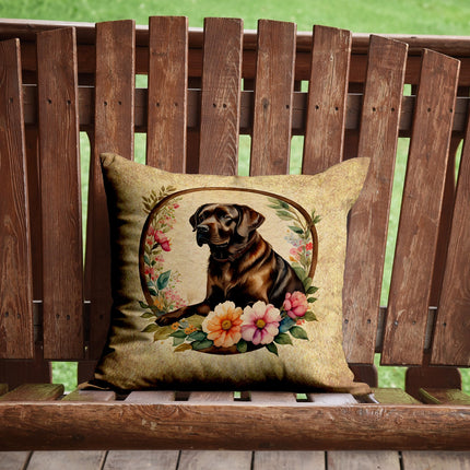 Chocolate Labrador Retriever and Flowers Throw Pillow