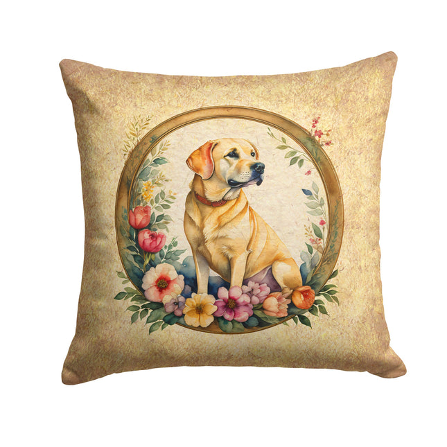 Yellow Labrador Retriever and Flowers Throw Pillow