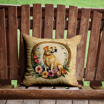 Yellow Labrador Retriever and Flowers Throw Pillow