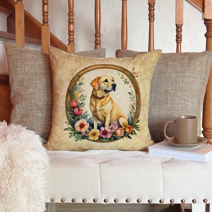 Yellow Labrador Retriever and Flowers Throw Pillow