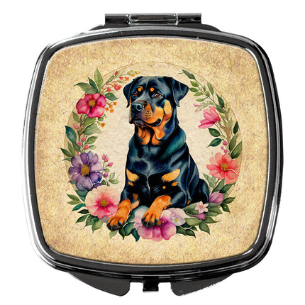 Rottweiler and Flowers Compact Mirror