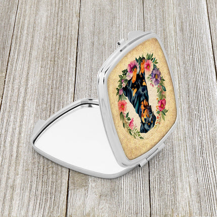 Rottweiler and Flowers Compact Mirror