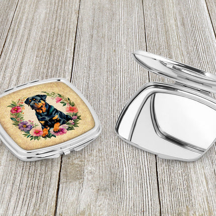 Rottweiler and Flowers Compact Mirror