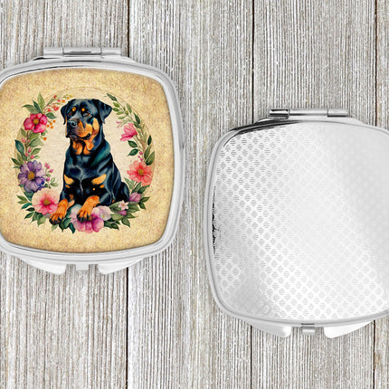 Rottweiler and Flowers Compact Mirror