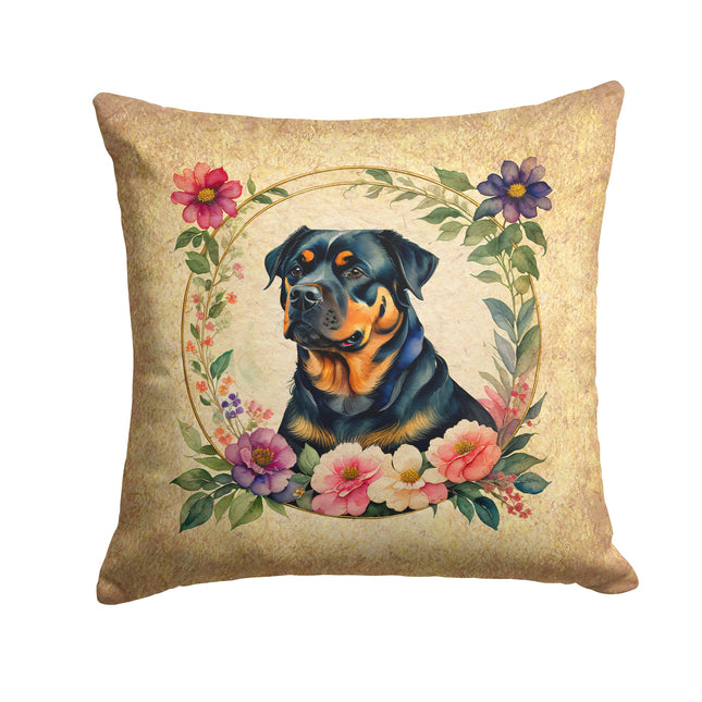 Rottweiler and Flowers Throw Pillow