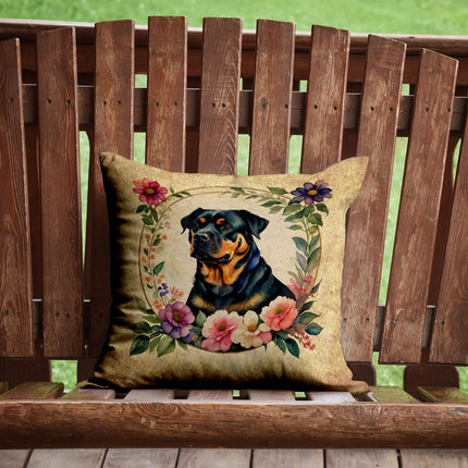 Rottweiler and Flowers Throw Pillow
