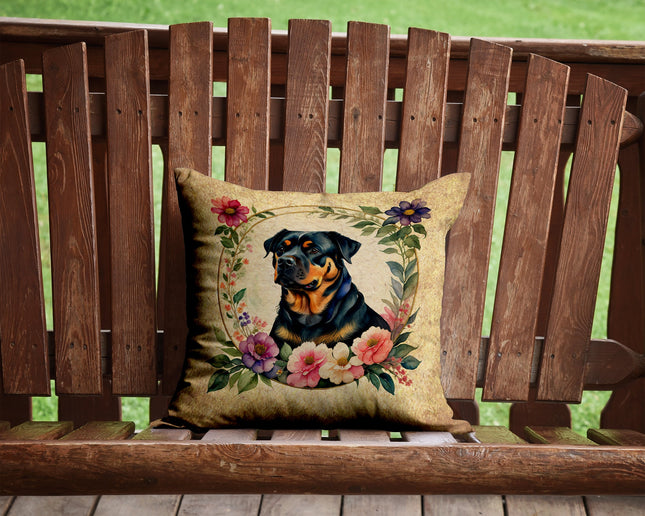 Rottweiler and Flowers Throw Pillow