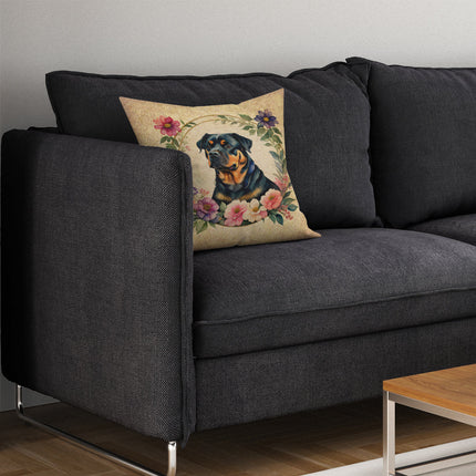 Rottweiler and Flowers Throw Pillow
