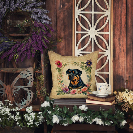 Rottweiler and Flowers Throw Pillow