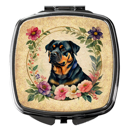 Rottweiler and Flowers Compact Mirror