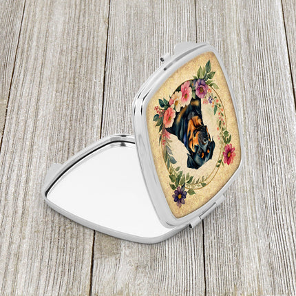 Rottweiler and Flowers Compact Mirror