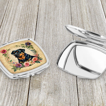 Rottweiler and Flowers Compact Mirror