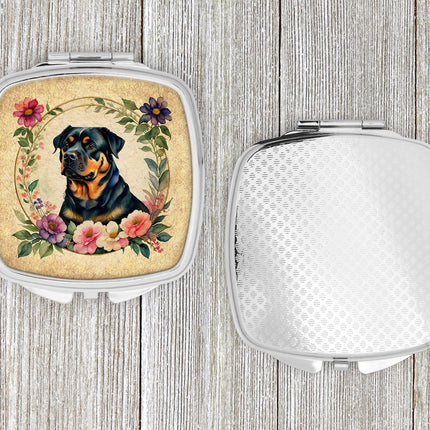 Rottweiler and Flowers Compact Mirror