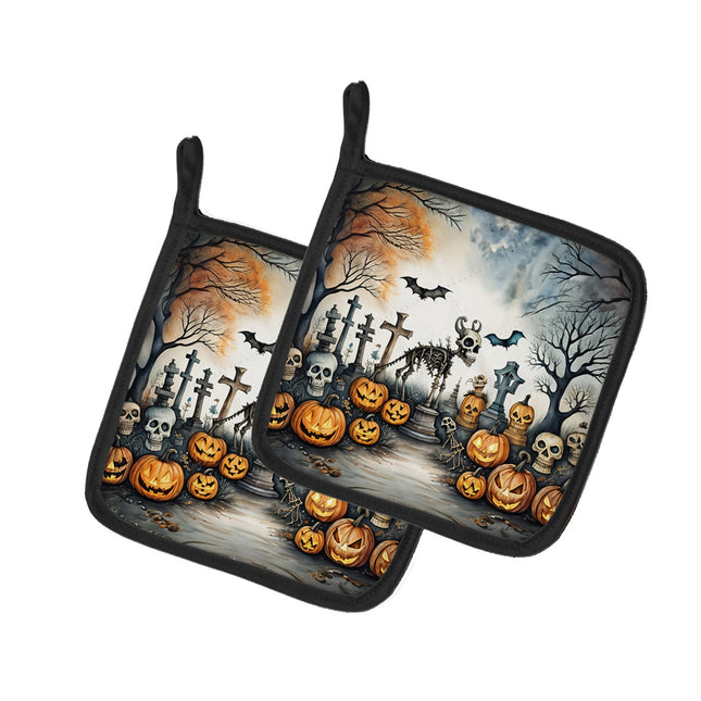 Pet Cemetery Spooky Halloween Pair of Pot Holders