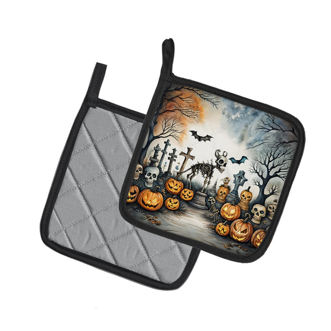 Pet Cemetery Spooky Halloween Pair of Pot Holders