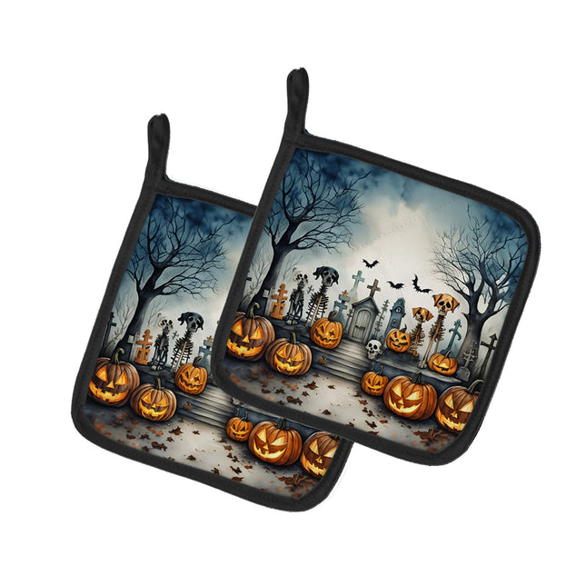 Pet Cemetery Spooky Halloween Pair of Pot Holders