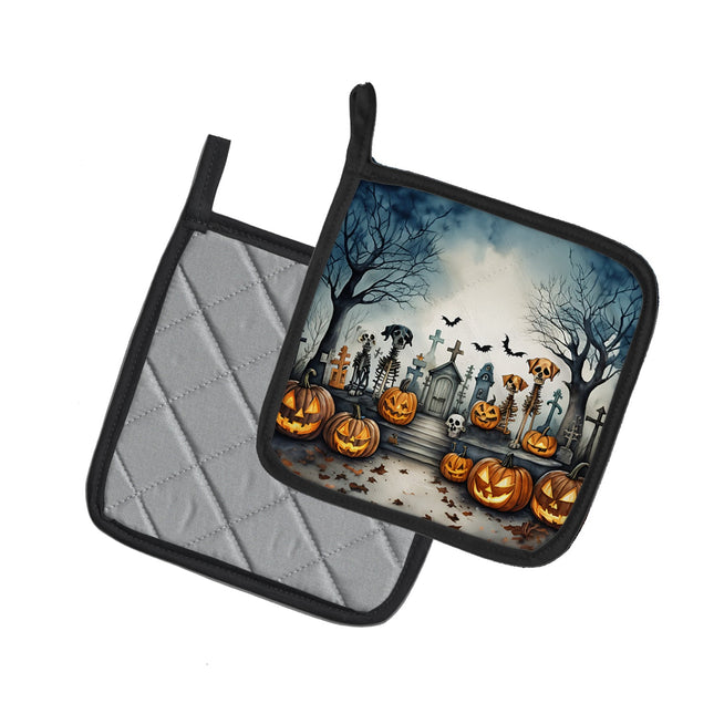 Pet Cemetery Spooky Halloween Pair of Pot Holders