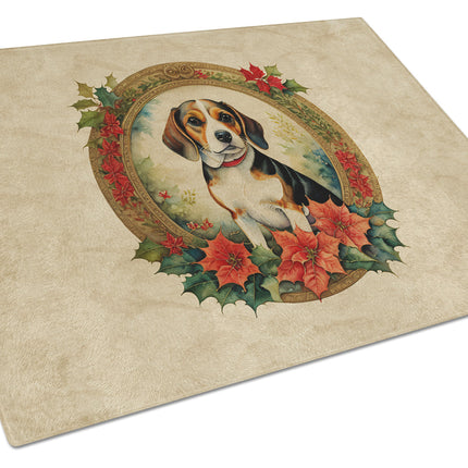Beagle Christmas Flowers Glass Cutting Board