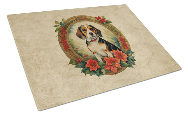 Beagle Christmas Flowers Glass Cutting Board