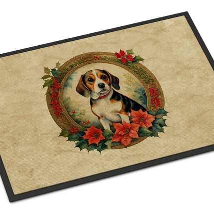 Beagle Christmas Flowers Doormat