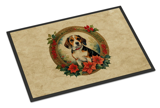 Beagle Christmas Flowers Doormat