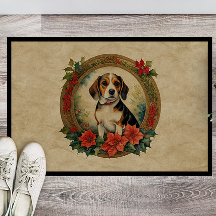 Beagle Christmas Flowers Doormat