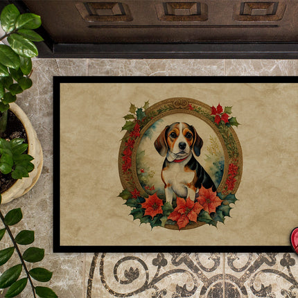 Beagle Christmas Flowers Doormat