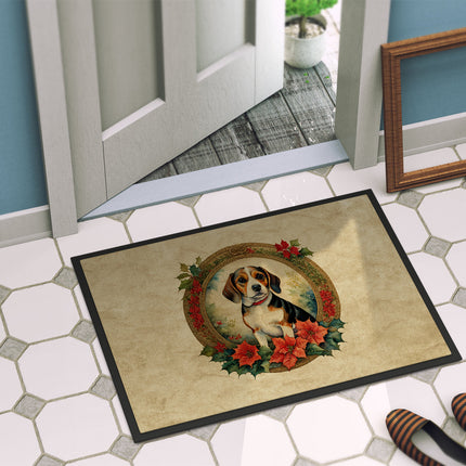 Beagle Christmas Flowers Doormat