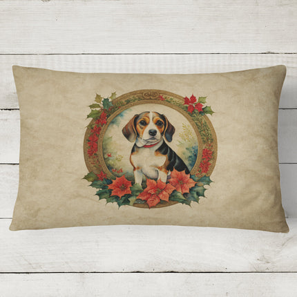 Beagle Christmas Flowers Throw Pillow