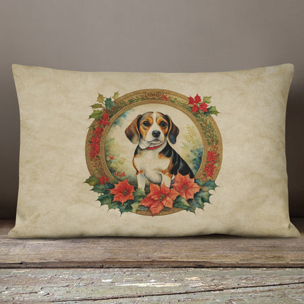 Beagle Christmas Flowers Throw Pillow