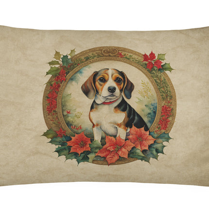 Beagle Christmas Flowers Throw Pillow