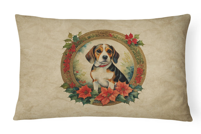 Beagle Christmas Flowers Throw Pillow