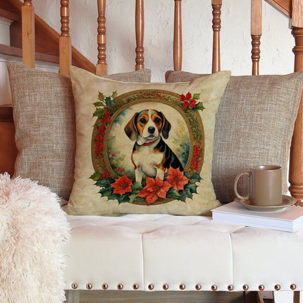 Beagle Christmas Flowers Throw Pillow