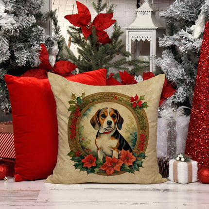 Beagle Christmas Flowers Throw Pillow