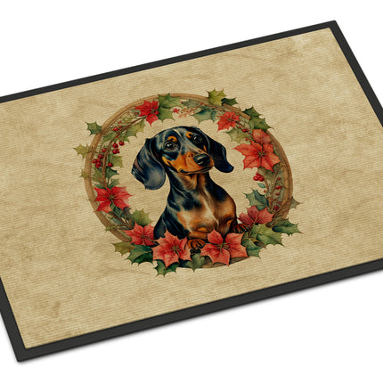 Dachshund Christmas Flowers Doormat