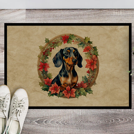 Dachshund Christmas Flowers Doormat