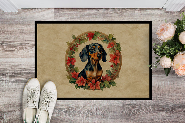 Dachshund Christmas Flowers Doormat