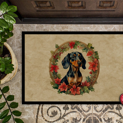 Dachshund Christmas Flowers Doormat