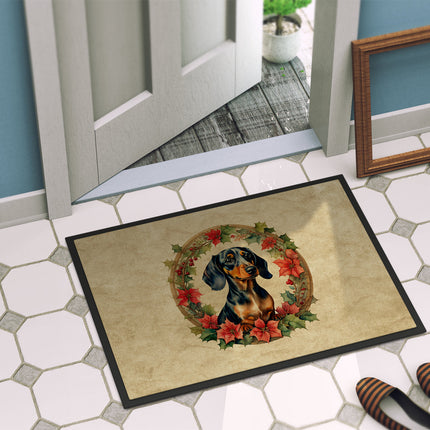 Dachshund Christmas Flowers Doormat