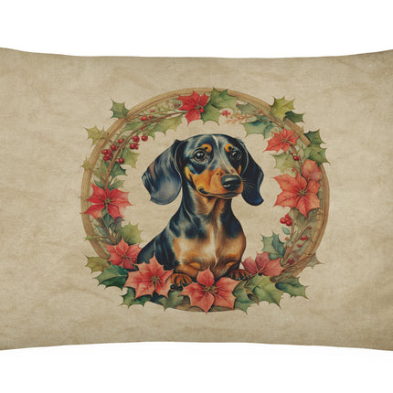Dachshund Christmas Flowers Throw Pillow