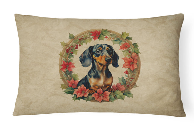 Dachshund Christmas Flowers Throw Pillow