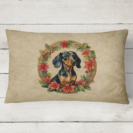 Dachshund Christmas Flowers Throw Pillow
