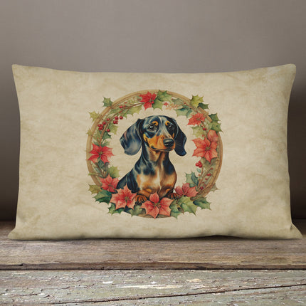 Dachshund Christmas Flowers Throw Pillow