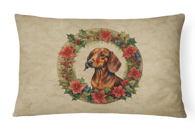 Dachshund Christmas Flowers Throw Pillow
