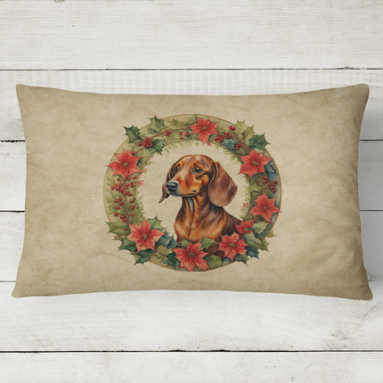 Dachshund Christmas Flowers Throw Pillow