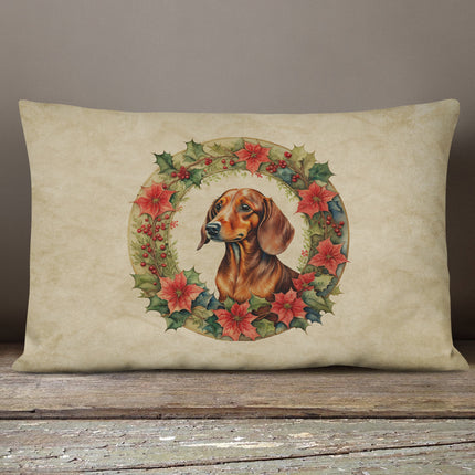 Dachshund Christmas Flowers Throw Pillow