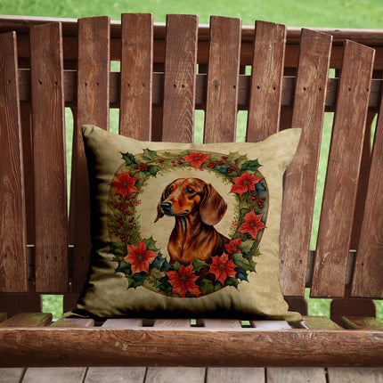 Dachshund Christmas Flowers Throw Pillow