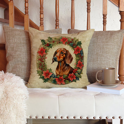 Dachshund Christmas Flowers Throw Pillow