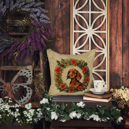Dachshund Christmas Flowers Throw Pillow