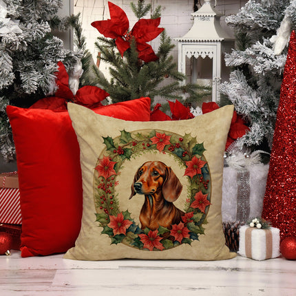 Dachshund Christmas Flowers Throw Pillow